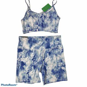 Forever 21 2-Piece Set Blue Tie Dye Strappy Back Bra High Rise Biker Short S/M